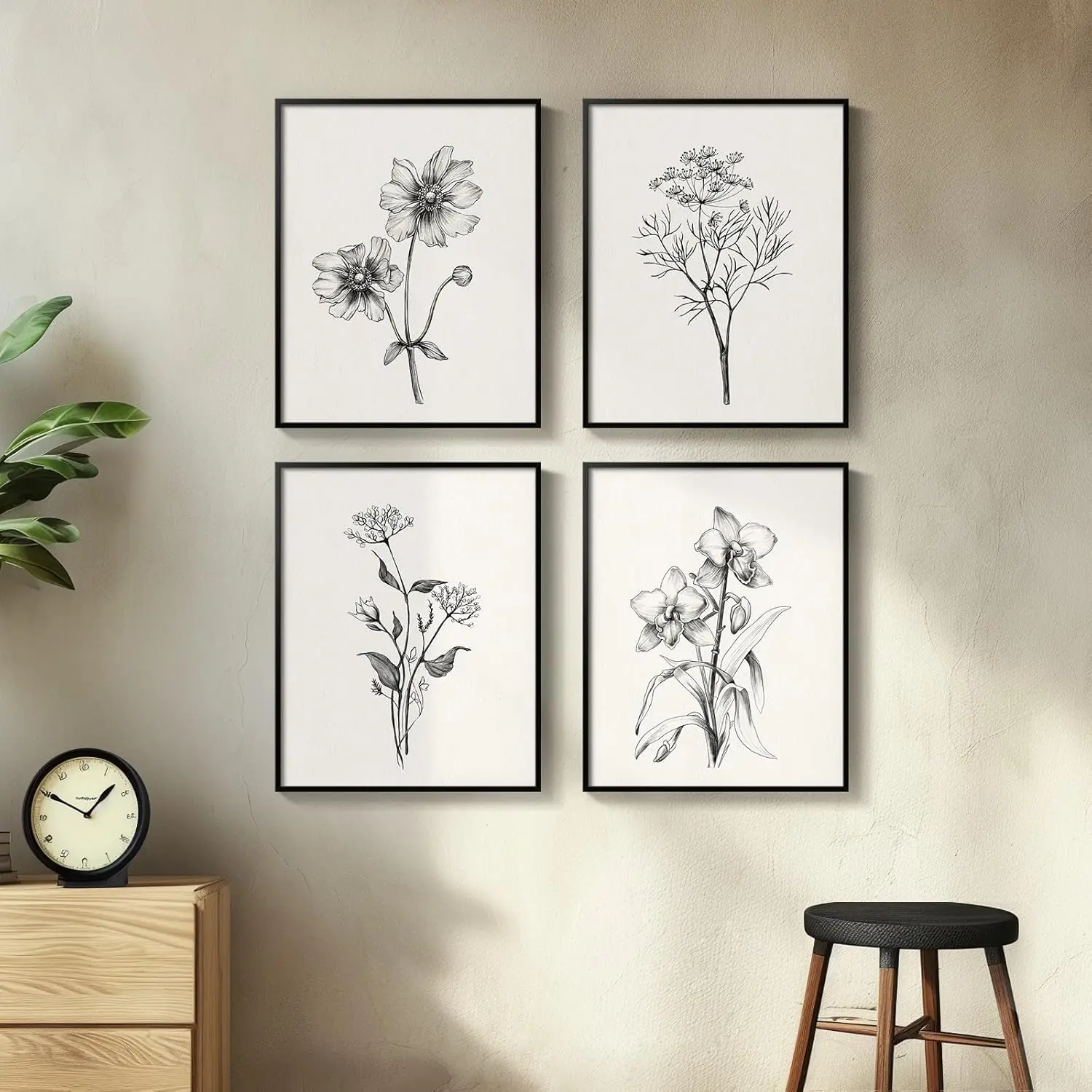 Cuspin Framed Black And White Floral Wall Art, Set Of 4 Piece Vintage Rustic Botanical Canvas Paintings, Minimalist Flower Art
Cuspin Framed Black And White Floral Wall Art, Set Of 4 Piece Vintage Rustic Botanical Canvas Paintings, Minimalist Flower Art