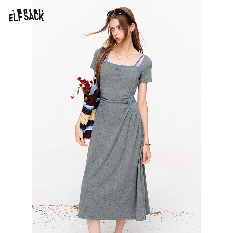 ELFSACK Fake Two-Piece Square Neck Dress, Color Block Short Sleeve A-Line Dress, Knit Embroidered Waisted Maxi Dress for Women
ELFSACK Fake Two-Piece Square Neck Dress, Color Block Short Sleeve A-Line Dress, Knit Embroidered Waisted Maxi Dress for Women