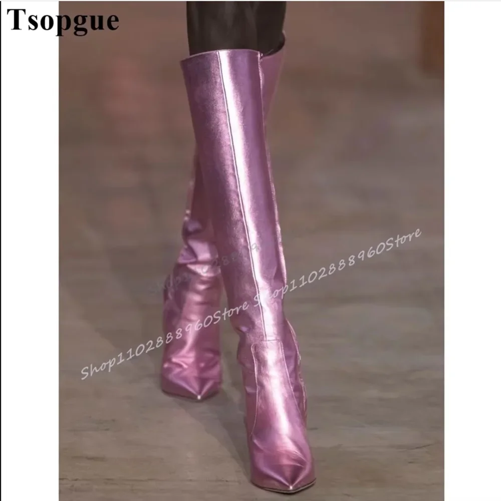 Knee High Pink Metallic Pointy Boots Thin High Heel Shoes For Women Side Zipper Pointed Toe Luxury Banquet Runway Women Boots
Knee High Pink Metallic Pointy Boots Thin High Heel Shoes For Women Side Zipper Pointed Toe Luxury Banquet Runway Women Boots