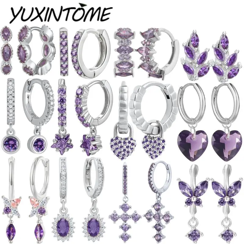 925 Sterling Silver Ear Needle Beautiful Purple Zircon Earrings Hoop Earrings Crystal Pendant Earring Fashion Wedding Jewelry
925 Sterling Silver Ear Needle Beautiful Purple Zircon Earrings Hoop Earrings Crystal Pendant Earring Fashion Wedding Jewelry