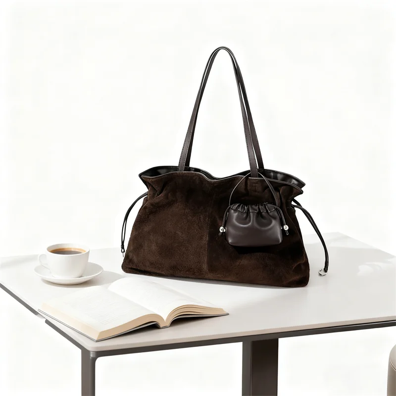 Luxury Suede Tote Bag With Mini Pouch Drawstring Design Magnetic Buckle Shoulder Bag Back Leather Surface Women Commuter Handbag
Luxury Suede Tote Bag With Mini Pouch Drawstring Design Magnetic Buckle Shoulder Bag Back Leather Surface Women Commuter Handbag