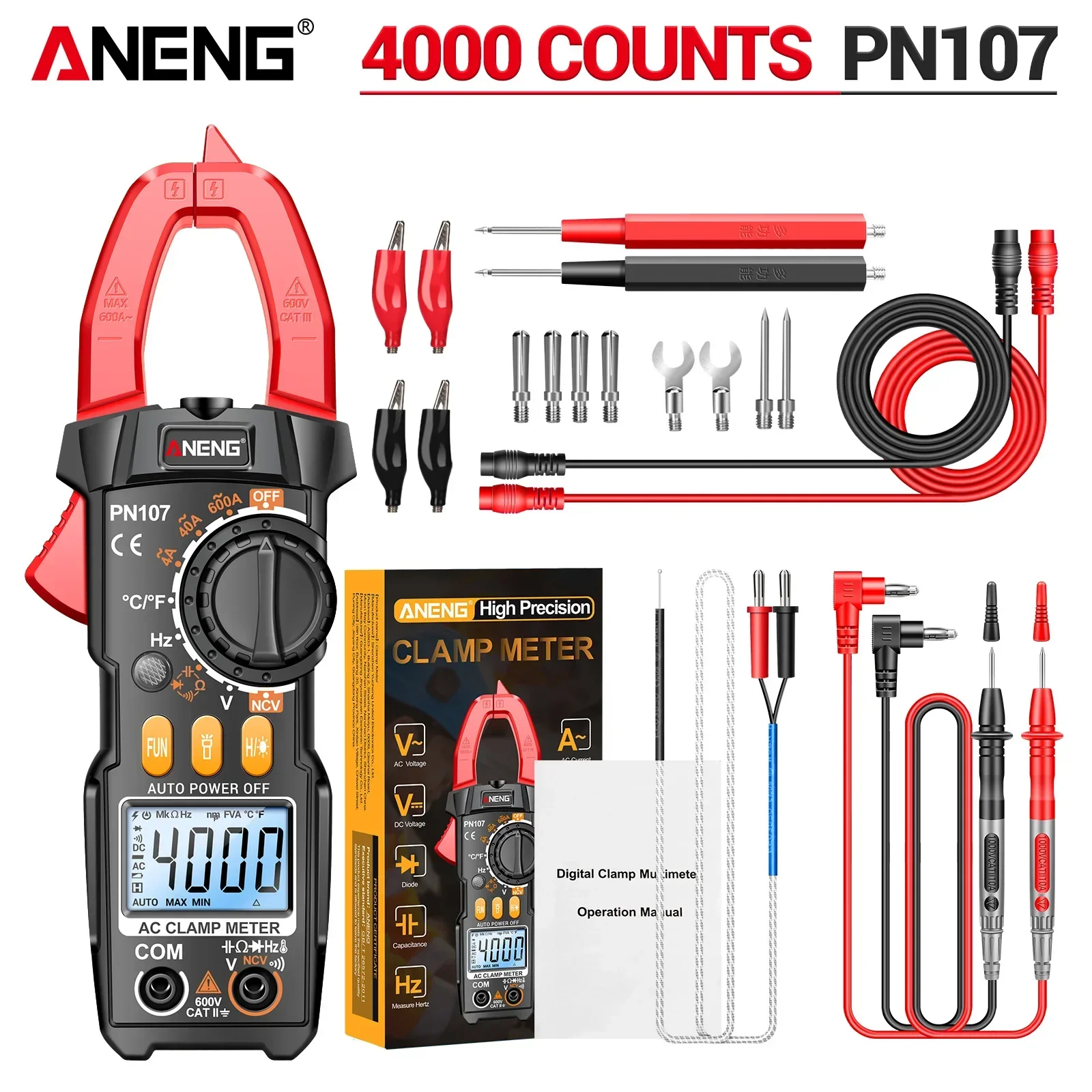 ANENG PN107/PN108 Цифровые клещи Оммер Инструменты AC/DC Напряжение True RMS Мультиметр 600A Тестеры тока NCV Индукция
ANENG PN107/PN108 Цифровые клещи Оммер Инструменты AC/DC Напряжение True RMS Мультиметр 600A Тестеры тока NCV Индукция