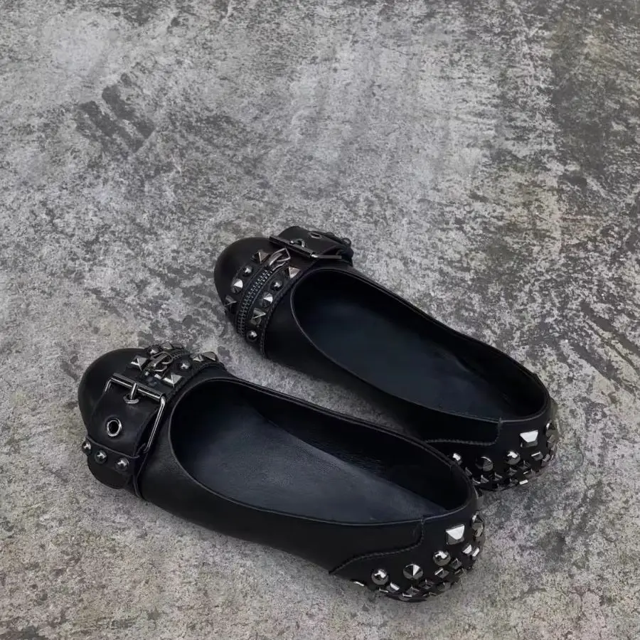 Black studded ballet leather flats shoes Women's 2026 new in metal buckled round toe causal dress punk cool sandals on offer
Black studded ballet leather flats shoes Women's 2026 new in metal buckled round toe causal dress punk cool sandals on offer