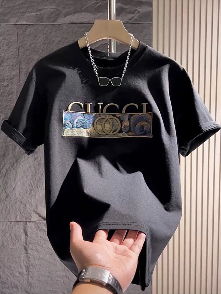 Printed Letter T-shirt Short-sleeved Men's Summer New Casual Trend Slim European Goods Young Ruffian Handsome Bottom Half Sleeve
Printed Letter T-shirt Short-sleeved Men's Summer New Casual Trend Slim European Goods Young Ruffian Handsome Bottom Half Sleeve
