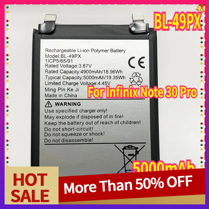 Battery BL-49PX For Infinix Note 30 Pro Mobile Phone Batteries 3.87V 5000mAh BL-49PT
Battery BL-49PX For Infinix Note 30 Pro Mobile Phone Batteries 3.87V 5000mAh BL-49PT