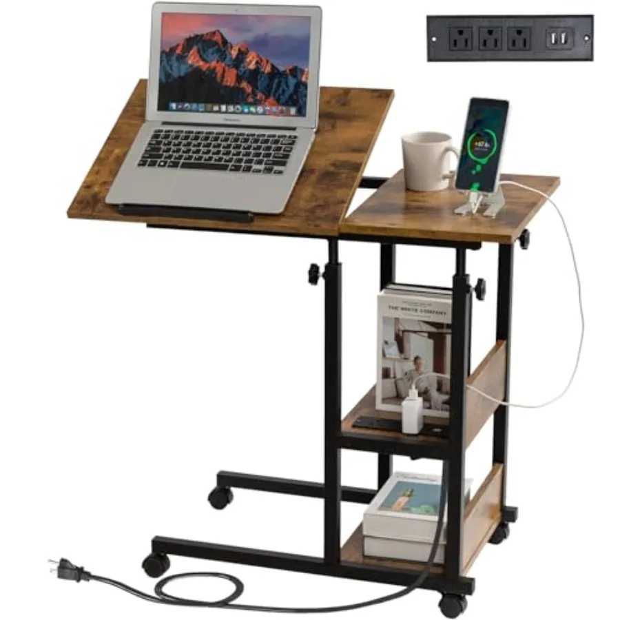 Adjustable C Table with Charging Station for Couch, Bed, or Hospital Use; Rustic Brown Metal and Wood; Height-Adjustable, Tilta
Adjustable C Table with Charging Station for Couch, Bed, or Hospital Use; Rustic Brown Metal and Wood; Height-Adjustable, Tilta