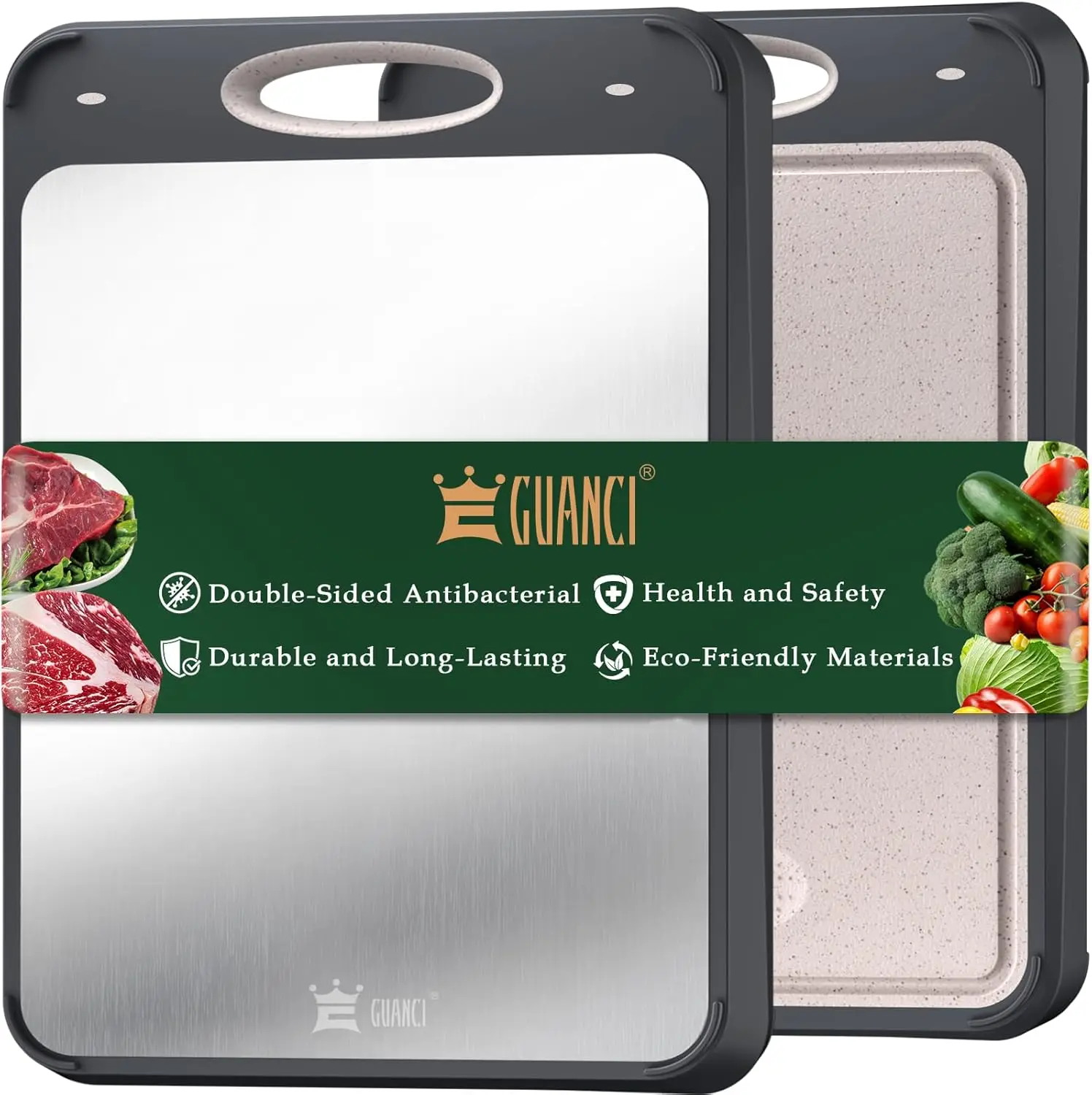 Double Sided Cutting Board 304 Stainless Steel & Wheat Straw PP, 14x9.6 Inch, Easy Clean
Double Sided Cutting Board 304 Stainless Steel & Wheat Straw PP, 14x9.6 Inch, Easy Clean