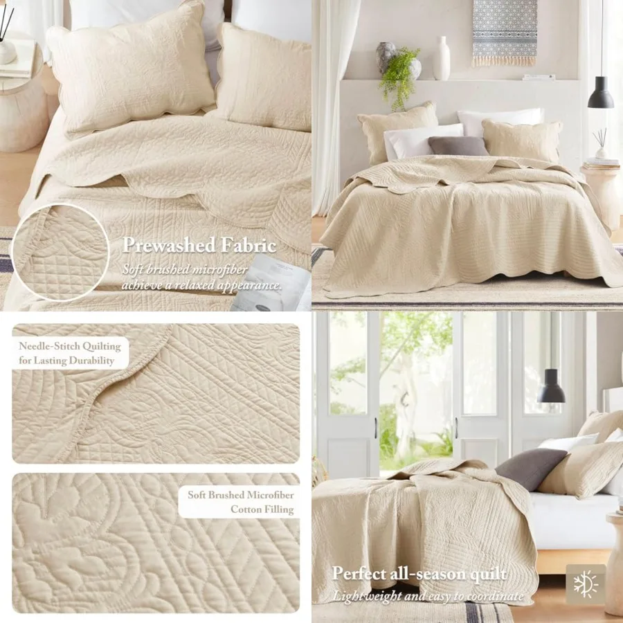 Queen Quilt Set Damask Coverlet Set for Queen Size Bed, Cottage Oversized Quilt Set, Scallop Edge, All Season, Pre-washed Cotton-Filled Queen Size Quilt, Tuscany, Full/Queen Cream 3 Piece
Queen Quilt Set Damask Coverlet Set for Queen Size Bed, Cottage Oversized Quilt Set, Scallop Edge, All Season, Pre-washed Cotton-Filled Queen Size Quilt, Tuscany, Full/Queen Cream 3 Piece