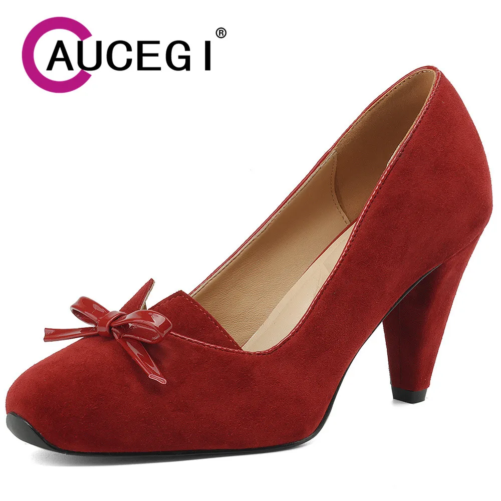 Aucegi Spring Autumn New Bowknot Round Head Tapered High Heels Single Pumps Kid Suede Party Wedding Women's Shoes Big Size 34-42
Aucegi Spring Autumn New Bowknot Round Head Tapered High Heels Single Pumps Kid Suede Party Wedding Women's Shoes Big Size 34-42