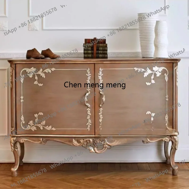 French retro entrance cabinet American restaurant against the wall, double door carved solid wood decorative cabinet storage
French retro entrance cabinet American restaurant against the wall, double door carved solid wood decorative cabinet storage