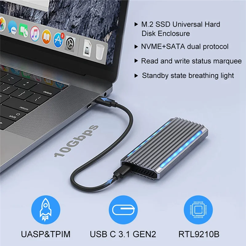 ULBS M.2 Nvme NGFF SSD-корпус USB 3.1 Type-C 10 Гбит/с SATA HDD Box 2230/2242/2260RGB LED Dual Protocol M2 SSD Enclosure Box, Du
ULBS M.2 Nvme NGFF SSD-корпус USB 3.1 Type-C 10 Гбит/с SATA HDD Box 2230/2242/2260RGB LED Dual Protocol M2 SSD Enclosure Box, Du