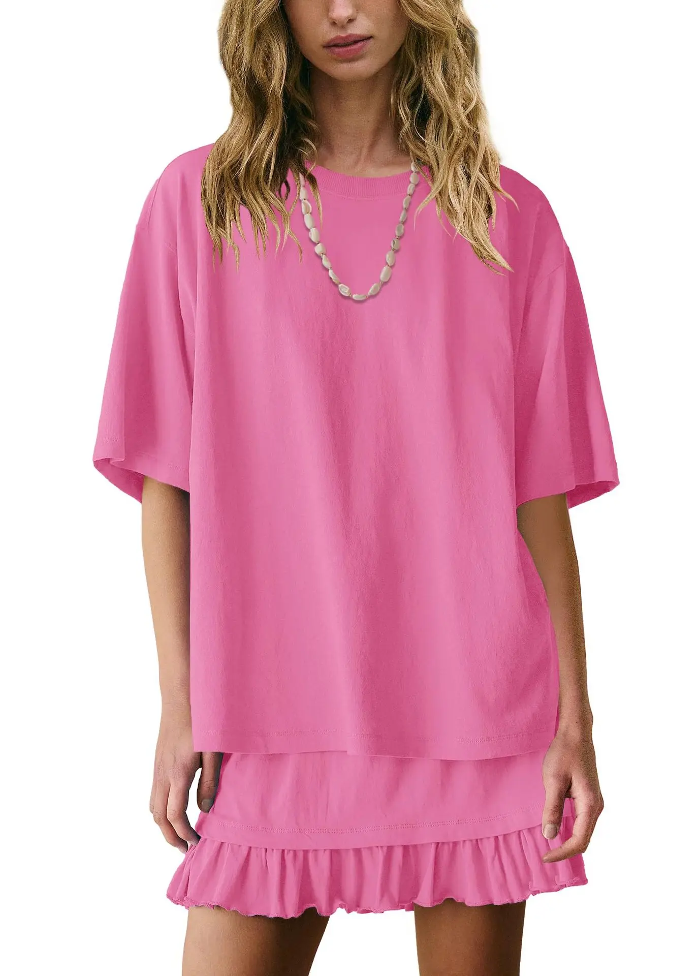 Women's Solid Color Two Piece Outfit Set Oversized Half Sleeve Crew Neck T-Shirt Ruffle Hem Mini Skirt Casual Loungewear Outfit
Women's Solid Color Two Piece Outfit Set Oversized Half Sleeve Crew Neck T-Shirt Ruffle Hem Mini Skirt Casual Loungewear Outfit