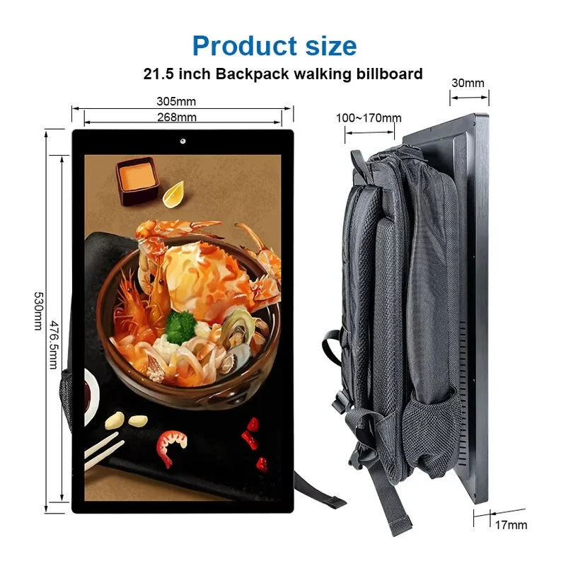 Portle -Year Warranty OEM Android LCD Backpack Billboard Self-Service Busins Advertising Bag Indoor Outdoor Use AD Panel