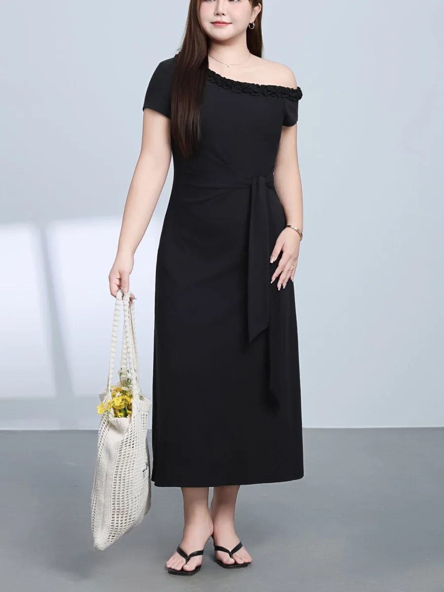 Женское повседневное тонкое платье больших размеров с открытыми плечами, черное бандажное платье премиум-класса с рюшами и косыми плечами, летнее
Женское повседневное тонкое платье больших размеров с открытыми плечами, черное бандажное платье премиум-класса с рюшами и косыми плечами, летнее