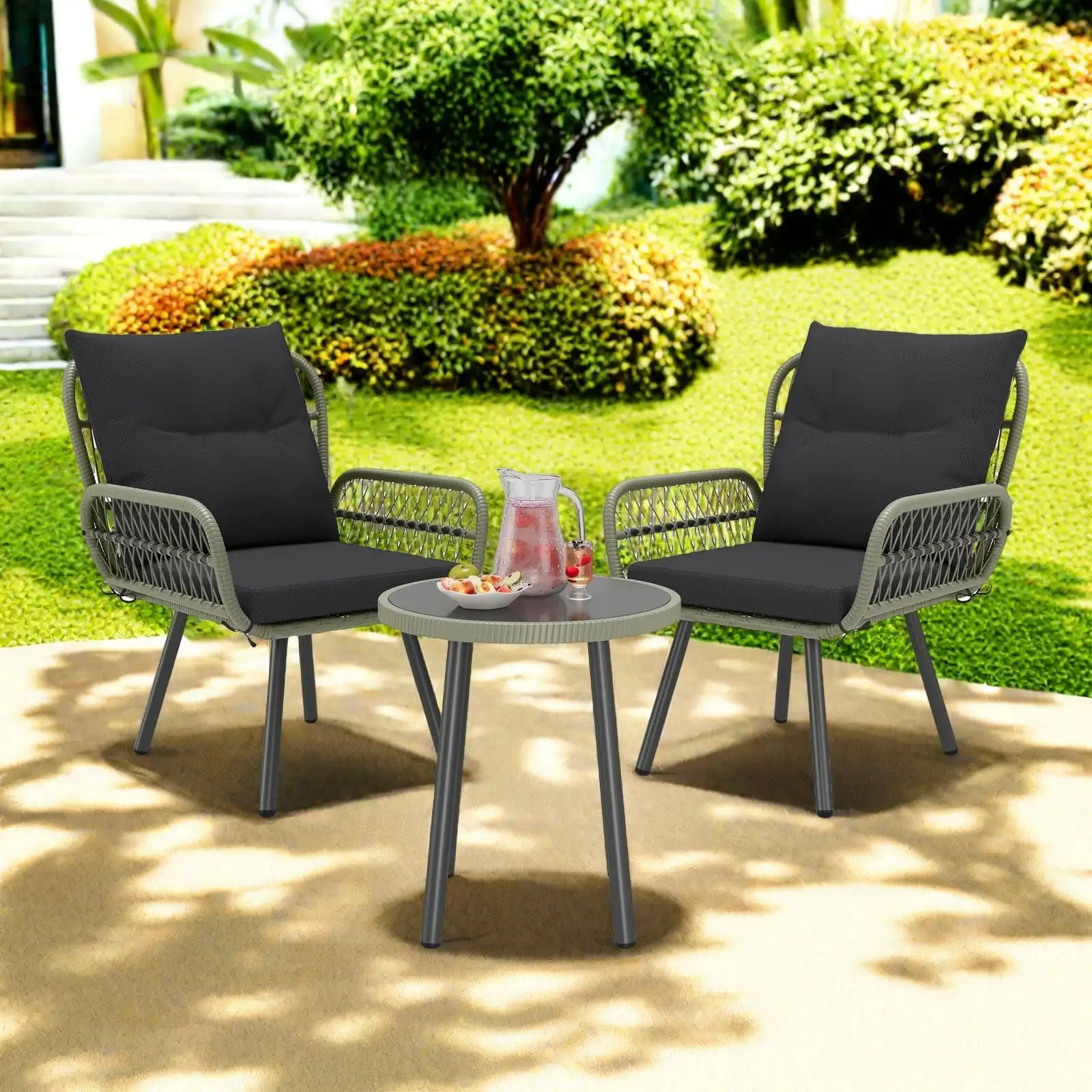 Patio Furniture Set Clearance, Lofka 3-Piece Outdoor Wicker Chairs with Glass Coffee Table for Garden and Balcony, Black
Patio Furniture Set Clearance, Lofka 3-Piece Outdoor Wicker Chairs with Glass Coffee Table for Garden and Balcony, Black