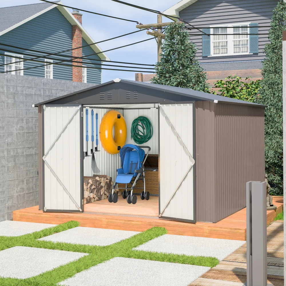 10' x 10' Metal Storage Shed for Ourdoor, Steel Yard Shed with Design of Lockable Doors, Utility and Tool Storage for Garden, Backyard, Patio, Outside use
10' x 10' Metal Storage Shed for Ourdoor, Steel Yard Shed with Design of Lockable Doors, Utility and Tool Storage for Garden, Backyard, Patio, Outside use