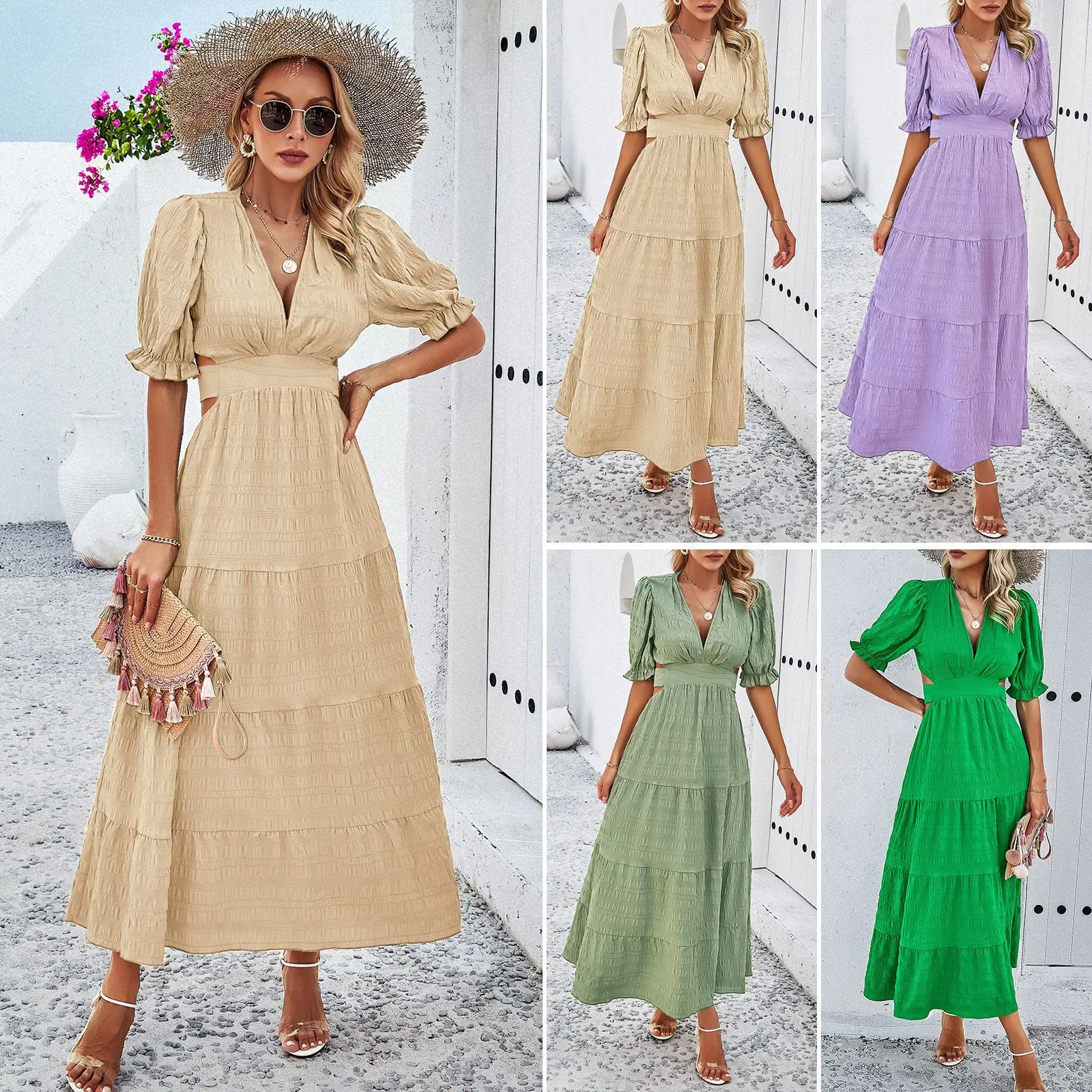 Amazon Cross-border Women's Clothing 2024 Spring And Summer Foreign Trade Temperament Solid Color V-neck Lace-up Waist Dress
Amazon Cross-border Women's Clothing 2024 Spring And Summer Foreign Trade Temperament Solid Color V-neck Lace-up Waist Dress