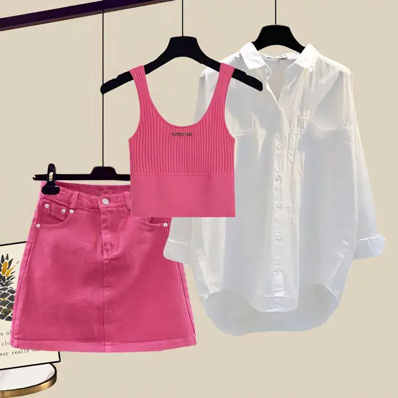 Summer Large Size Women's Fashion Set Sun Protection Shirt Vest with Slimming Denim Skirt Short Skirt Three Piece Set
Summer Large Size Women's Fashion Set Sun Protection Shirt Vest with Slimming Denim Skirt Short Skirt Three Piece Set
