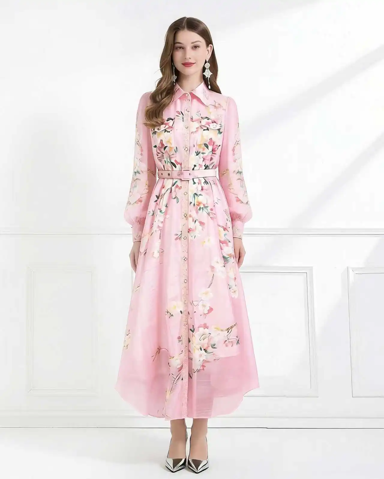 Women's Sweet Flower Beach Dress Lapel Long Lantern Sleeve Pearl Button up Floral Print Belt Dress with Pockets Spring Holiday
Women's Sweet Flower Beach Dress Lapel Long Lantern Sleeve Pearl Button up Floral Print Belt Dress with Pockets Spring Holiday