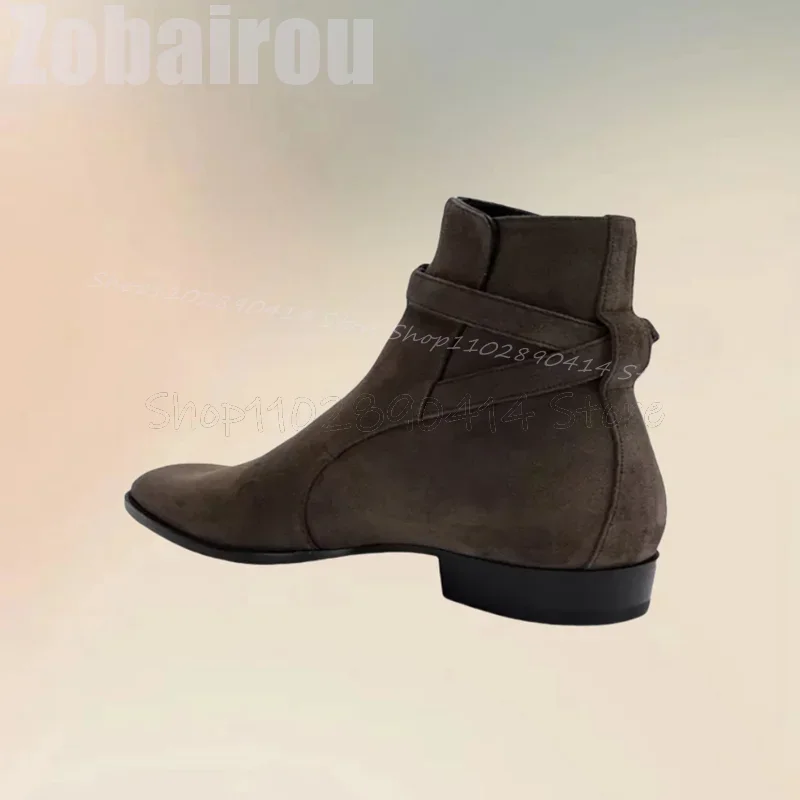 Brown Buckle Decor Flock Chelsea Ankle Boots Fashion Slip On Men Boots Luxurious Handmade Party Banquet Office Men Casual Shoes
Brown Buckle Decor Flock Chelsea Ankle Boots Fashion Slip On Men Boots Luxurious Handmade Party Banquet Office Men Casual Shoes