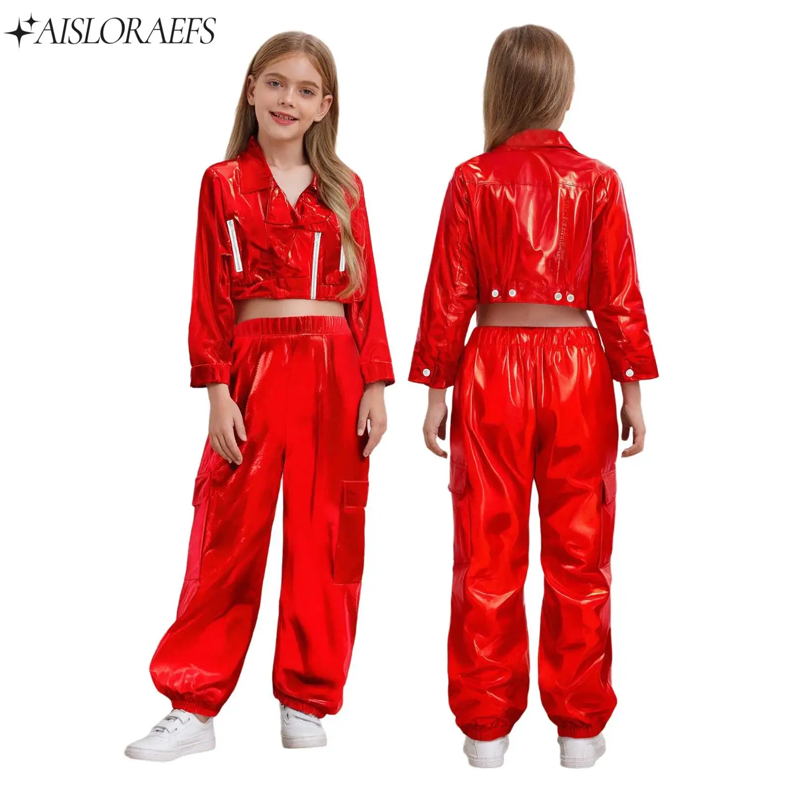 Kids Boys Girls Hip-Hop Jazz Dance Performance Costume Zipper Metallic Jacket Unisex Children Long Sleeve Outwear+Shiny Pant Set
Kids Boys Girls Hip-Hop Jazz Dance Performance Costume Zipper Metallic Jacket Unisex Children Long Sleeve Outwear+Shiny Pant Set