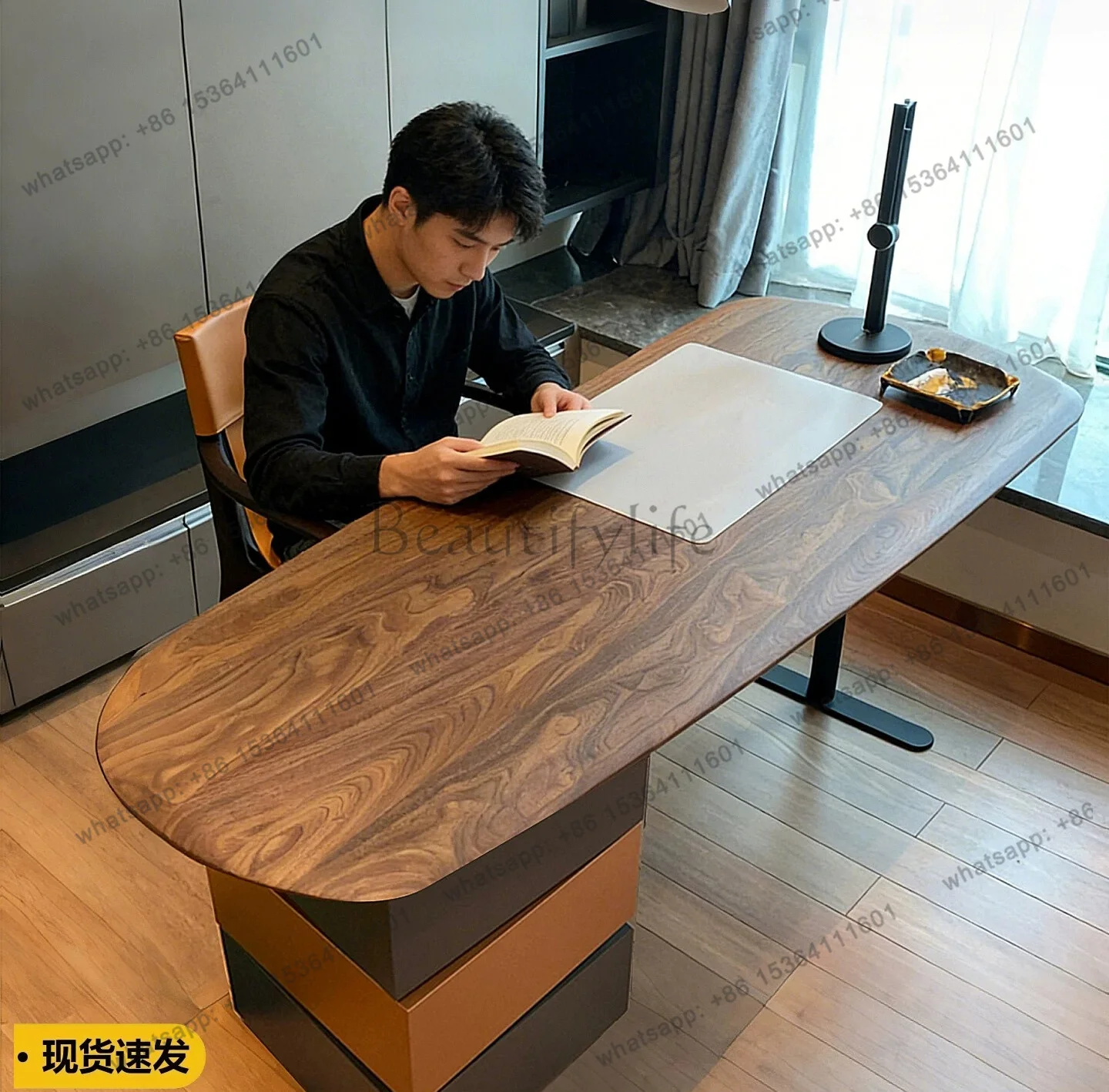 LS Italian retro walnut desk home solid wood office light luxury modern simple writing rotating table
LS Italian retro walnut desk home solid wood office light luxury modern simple writing rotating table