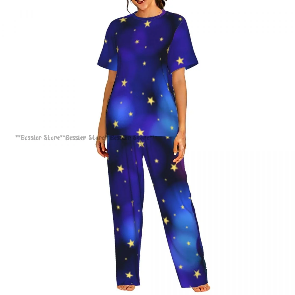 Women's 2-piece set Stars Colorful Background Pajamas Short sleeved Top and Pants Sleepwear
Women's 2-piece set Stars Colorful Background Pajamas Short sleeved Top and Pants Sleepwear
