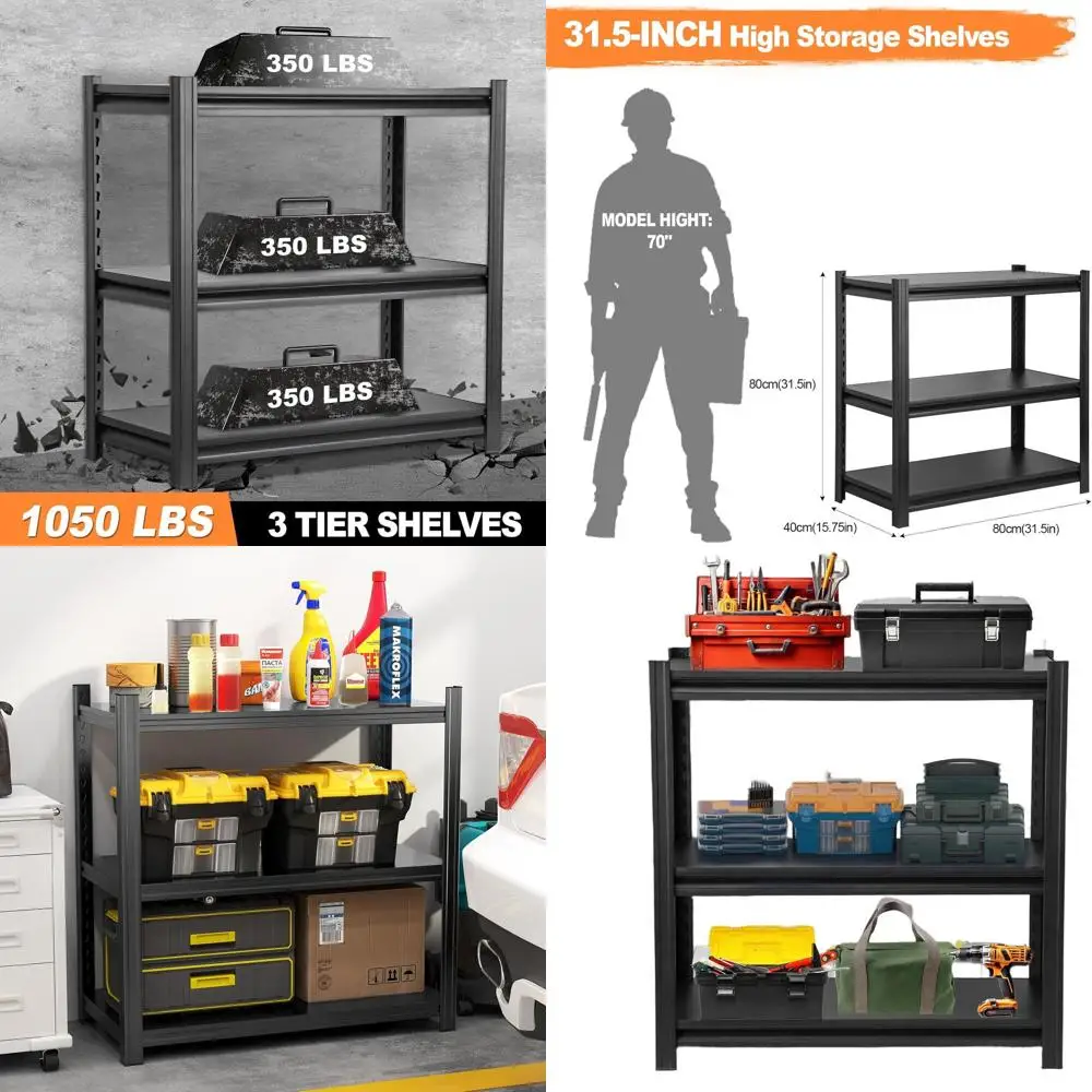 Промышленные металлические стеллажи с 3 регулируемыми полками, грузоподъемность 479 кг, простая сборка для гаража, склада, подвала
Промышленные металлические стеллажи с 3 регулируемыми полками, грузоподъемность 479 кг, простая сборка для гаража, склада, подвала