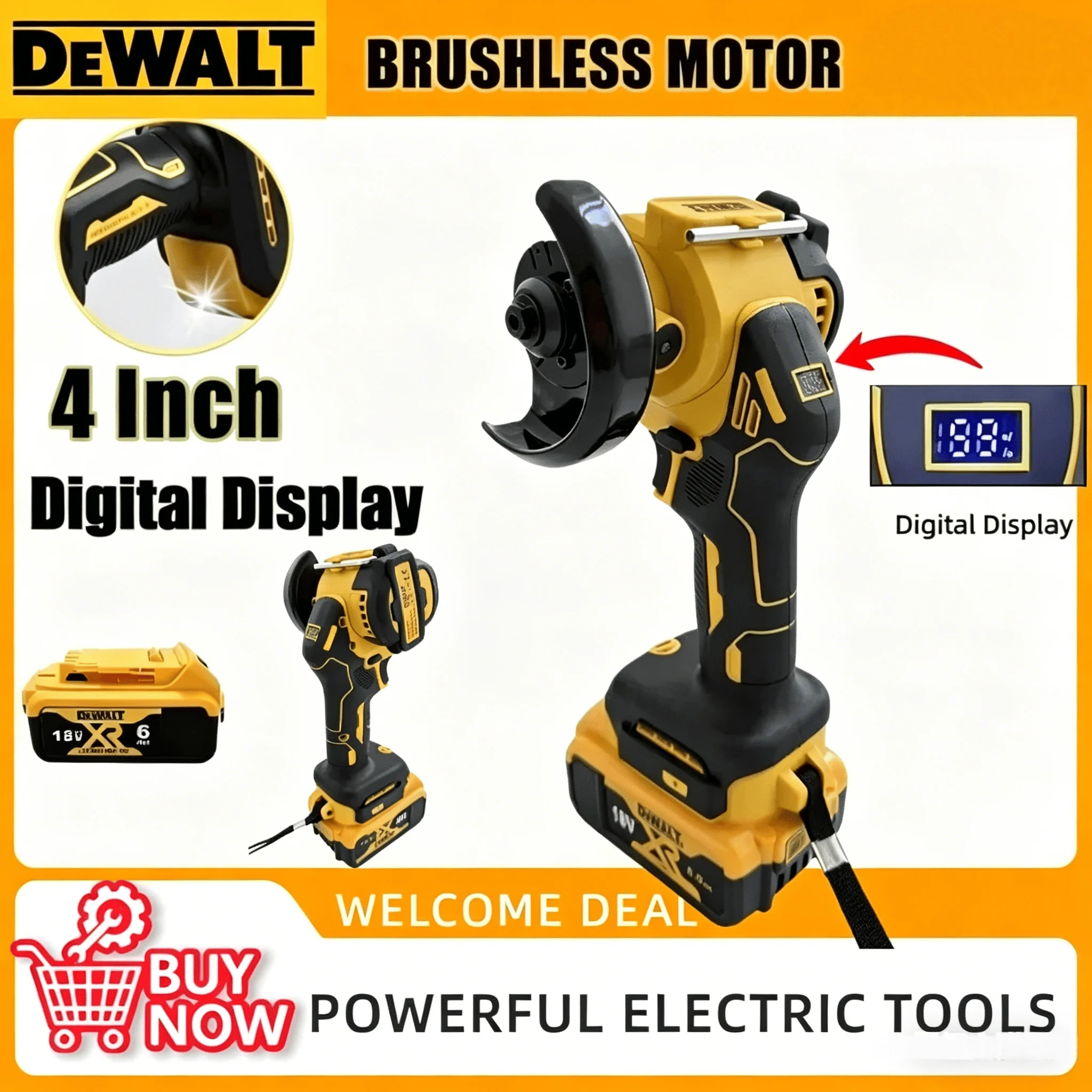 DeWALT 18V/20V Cordless Angle Grinder, 4 Inch Brushless with Digital Display, Electric Cutting Polishing Grinding Tools
DeWALT 18V/20V Cordless Angle Grinder, 4 Inch Brushless with Digital Display, Electric Cutting Polishing Grinding Tools