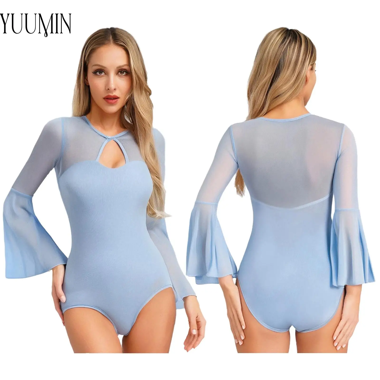 Womens Modern Dance Costume Mesh Long Bell Sleeves Leotard Keyhole Front Removable Chest Pads Bodysuit for Practice Performance
Womens Modern Dance Costume Mesh Long Bell Sleeves Leotard Keyhole Front Removable Chest Pads Bodysuit for Practice Performance