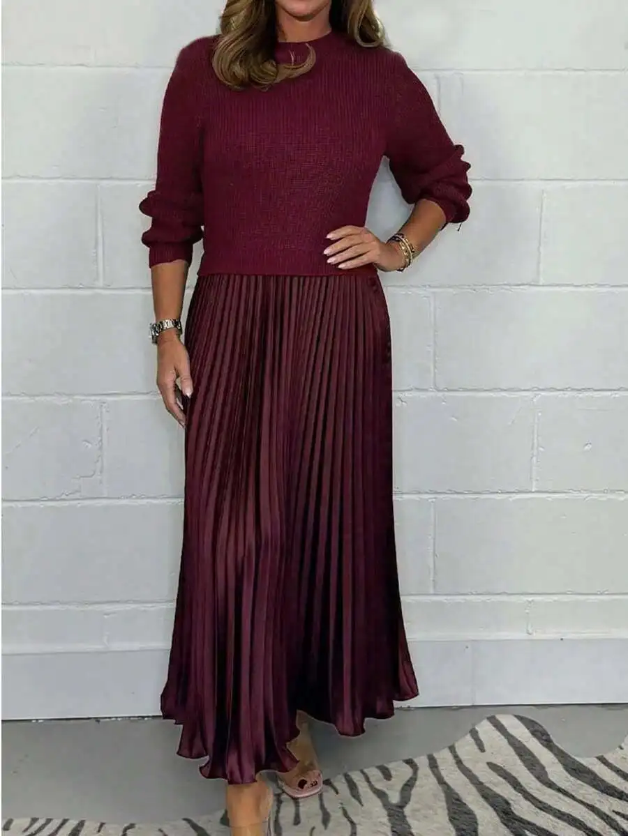 Casual Solid Color Long Sleeve Knitted Pleated A-Line Dress
Casual Solid Color Long Sleeve Knitted Pleated A-Line Dress