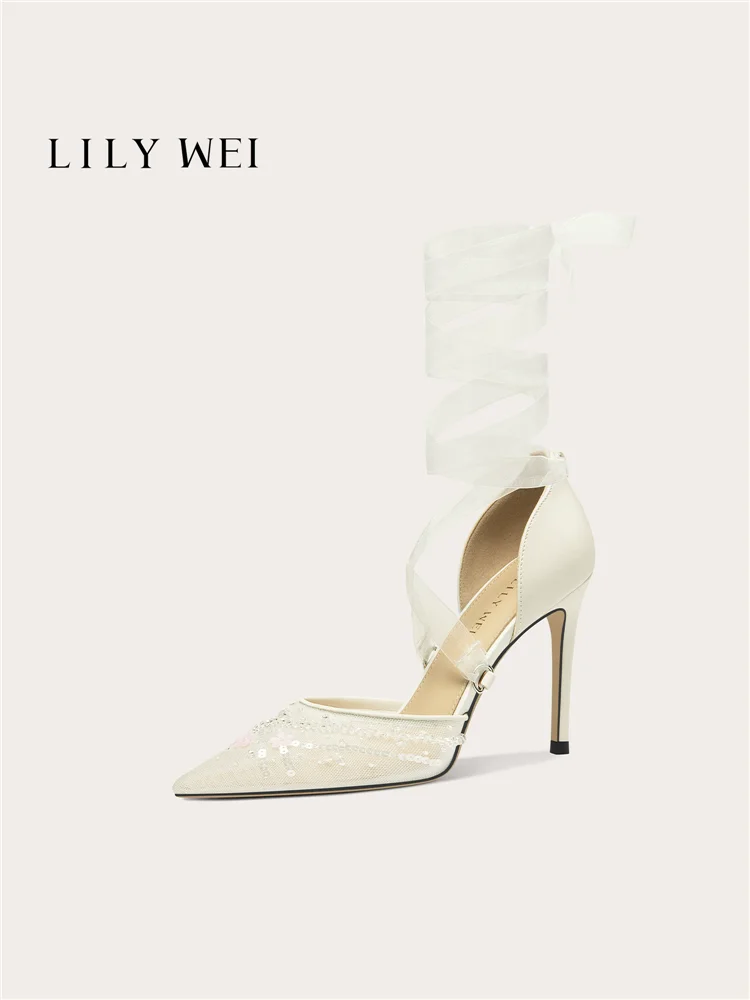 Summer new pointed ribbon strap mesh bead sequin wedding shoes banquet large size small size slim high-heeled women's sandals
Summer new pointed ribbon strap mesh bead sequin wedding shoes banquet large size small size slim high-heeled women's sandals