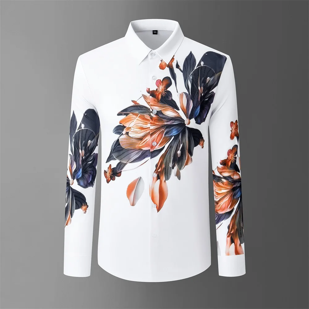 Luxury Chinese Style Floral Rhinestone Long Sleeved Shirts Men Handsome Casual Business Formal Dress Shirts Social Party Tuxedo
Luxury Chinese Style Floral Rhinestone Long Sleeved Shirts Men Handsome Casual Business Formal Dress Shirts Social Party Tuxedo