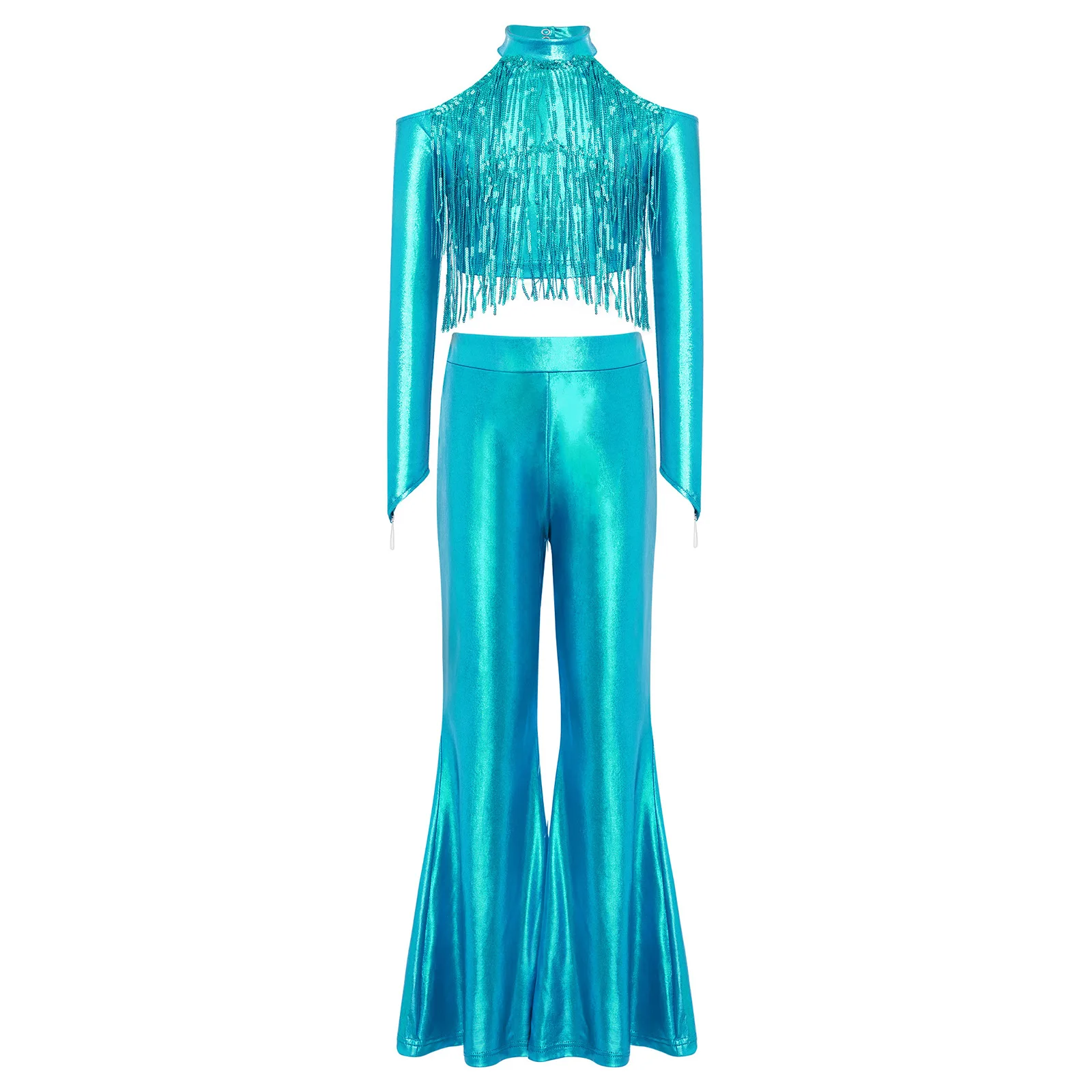 Kids Girls Tassels Disco Jazz Tango Latin Dance Outfits Cold Shoulder Long Sleeve Sparkly Sequin Crop Top with Pants Cheer Suit
Kids Girls Tassels Disco Jazz Tango Latin Dance Outfits Cold Shoulder Long Sleeve Sparkly Sequin Crop Top with Pants Cheer Suit
