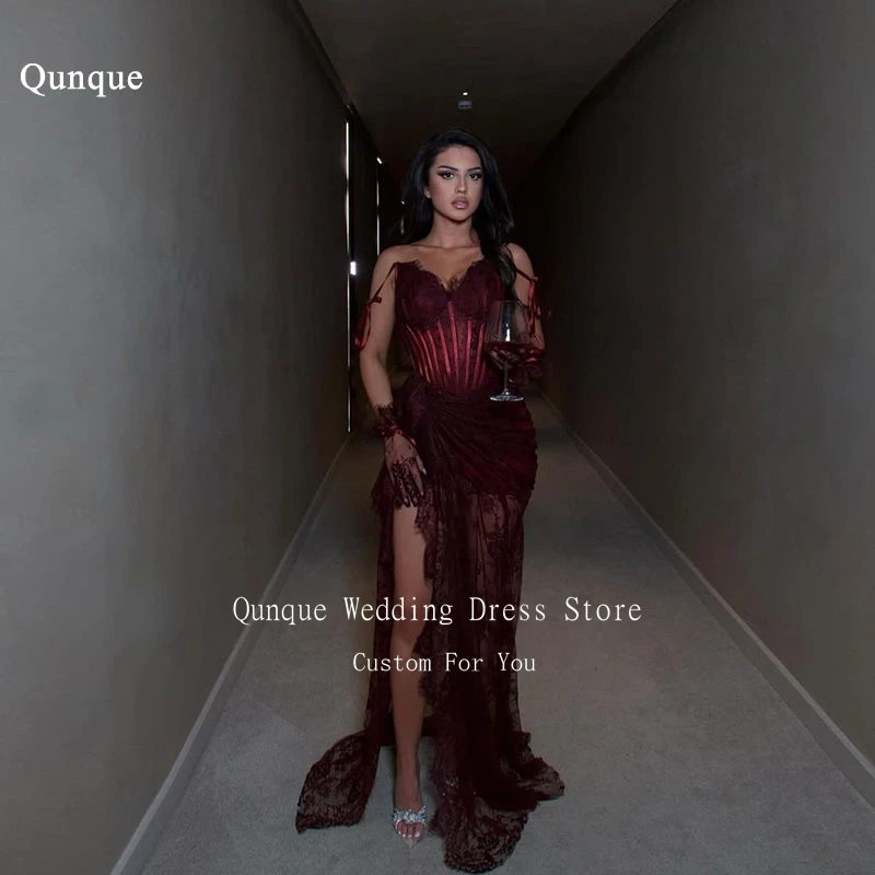 Qunque Burgundy Lace Prom Party Dress for Women Spaghetti Straps Sweetheart Open Leg Celebrity Dress Evening Gowns Customized
Qunque Burgundy Lace Prom Party Dress for Women Spaghetti Straps Sweetheart Open Leg Celebrity Dress Evening Gowns Customized