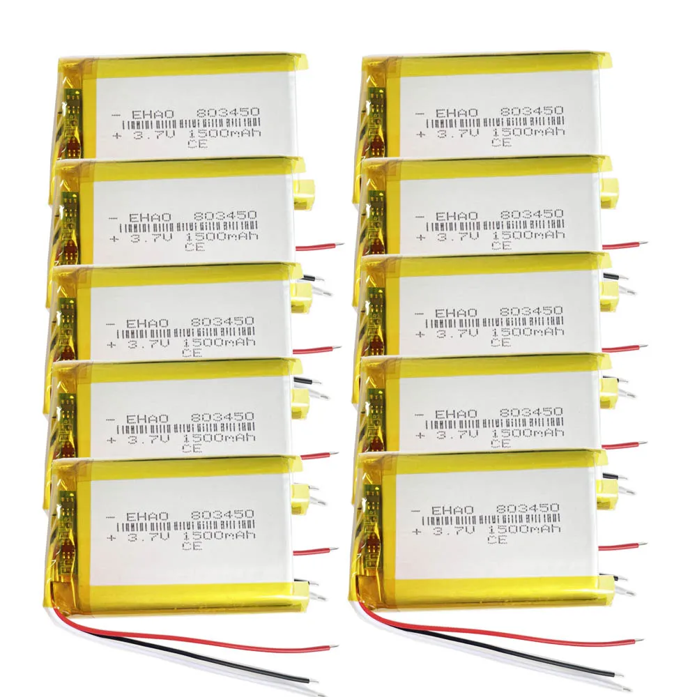 Lot 10 PCS 3.7V 1500mAh LiPo Rechargeable Battery Cells 803450 with 3 Wires For Mp3 DVD PAD Camera GPS Speaker Mobile Phone PSP
Lot 10 PCS 3.7V 1500mAh LiPo Rechargeable Battery Cells 803450 with 3 Wires For Mp3 DVD PAD Camera GPS Speaker Mobile Phone PSP