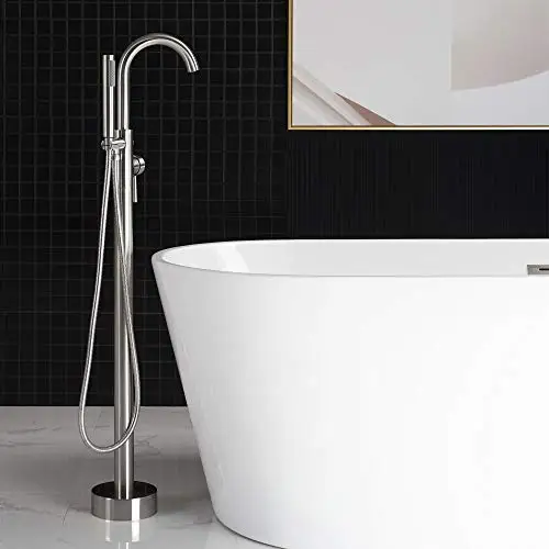 Floor-Mounted Freestanding Bathtub Faucet In Brushed Nickel With Brass Body And Detachable Hand Shower
Floor-Mounted Freestanding Bathtub Faucet In Brushed Nickel With Brass Body And Detachable Hand Shower