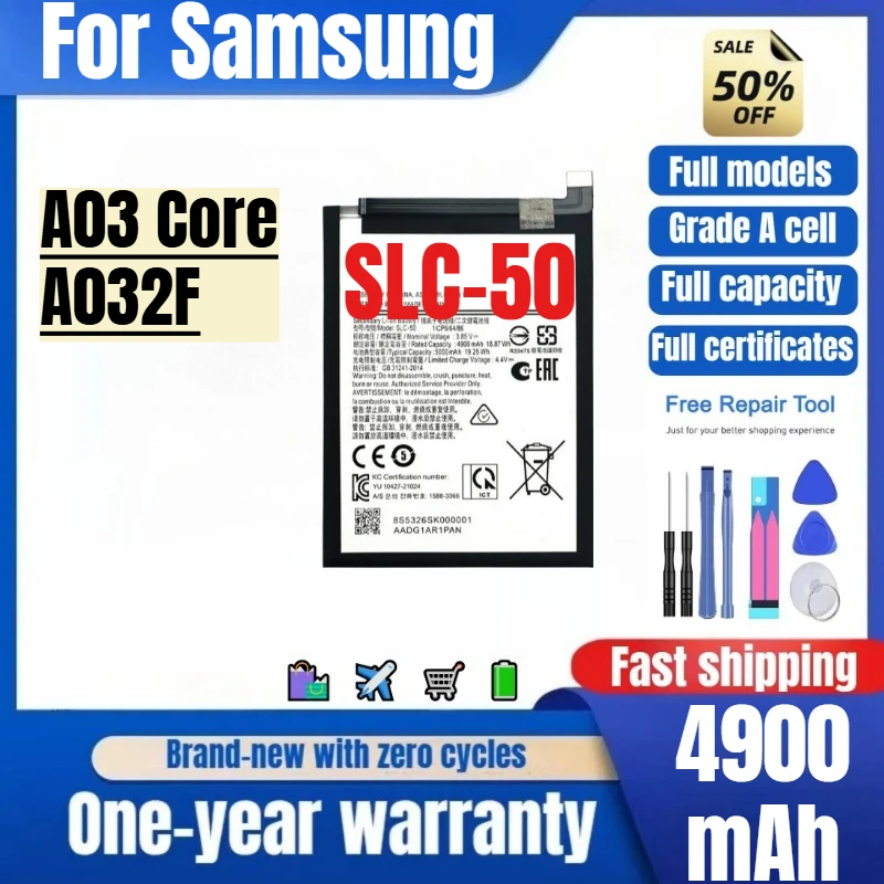 SLC-50 for Samsung A03 Core/A032F Phone Battery High Quality High Capacity Battery Replacement Bateria Grade A Cell with Tools
SLC-50 for Samsung A03 Core/A032F Phone Battery High Quality High Capacity Battery Replacement Bateria Grade A Cell with Tools