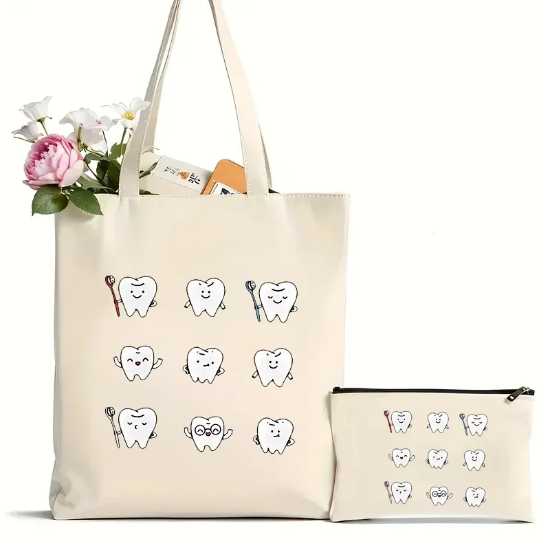 2Pcs Teeth Cartoon Bag Pattern Printed Handbag Leisure Travel Beach Bag Large Capacity Shoulder Shopping Bag
2Pcs Teeth Cartoon Bag Pattern Printed Handbag Leisure Travel Beach Bag Large Capacity Shoulder Shopping Bag