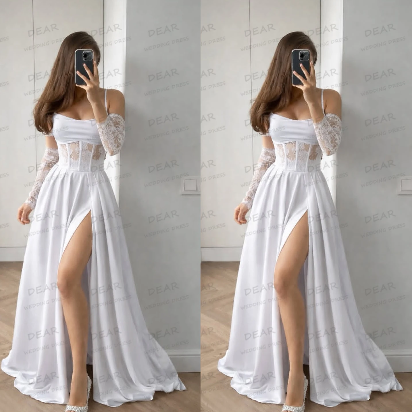 Elegant Sexy Wedding Dresses Women A Line Long Sleeve Lace Off Shoulder Side Split Bridal Gowns Satin Robe De Mariée Customized
Elegant Sexy Wedding Dresses Women A Line Long Sleeve Lace Off Shoulder Side Split Bridal Gowns Satin Robe De Mariée Customized