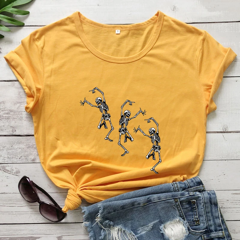 colored three dancing skeletons tshirt spooky women short sleeve autumn Halloween tee shirt
colored three dancing skeletons tshirt spooky women short sleeve autumn Halloween tee shirt