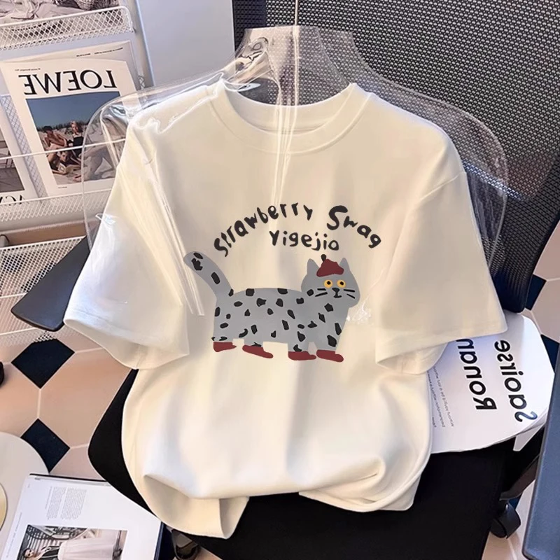 White Short-sleeved T-shirt Women's Clothing 2025 Large Size Foreign Pure Cotton Printing Gas Age Reduction and Thin Meat Cover
White Short-sleeved T-shirt Women's Clothing 2025 Large Size Foreign Pure Cotton Printing Gas Age Reduction and Thin Meat Cover