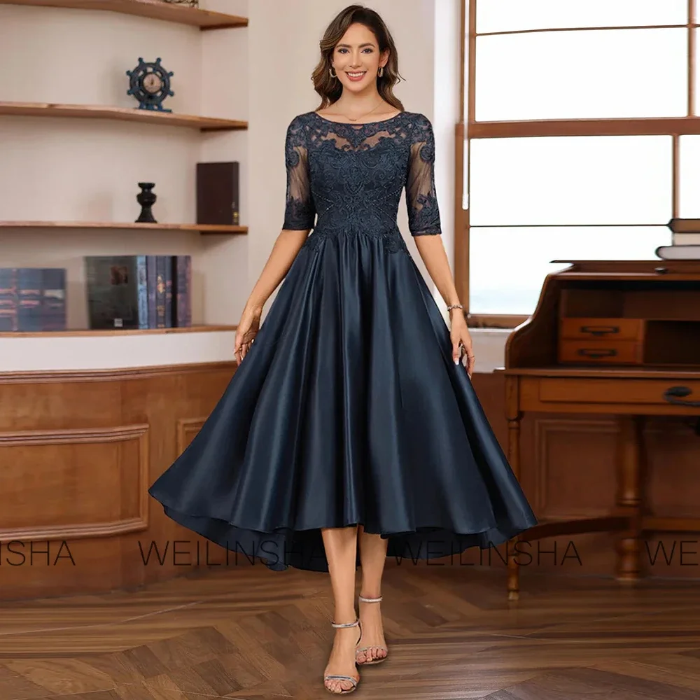 Customized Guest Wedding Party Dresses Satin A-line Mother of the Bride Dress Navy Blue O-Neck Lace Ruched Cocktail Dress
Customized Guest Wedding Party Dresses Satin A-line Mother of the Bride Dress Navy Blue O-Neck Lace Ruched Cocktail Dress