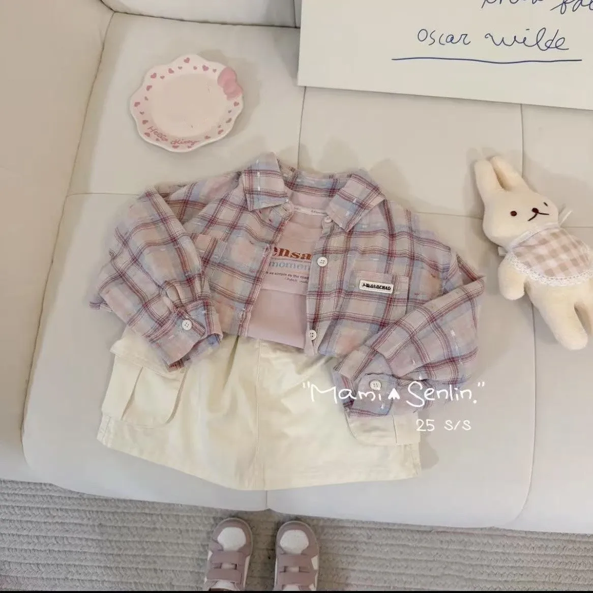 Spring and Autumn Girls' Set New Korean Version Children's Checkered Shirt Tank Top Short Skirt 3-Piece Set
Spring and Autumn Girls' Set New Korean Version Children's Checkered Shirt Tank Top Short Skirt 3-Piece Set