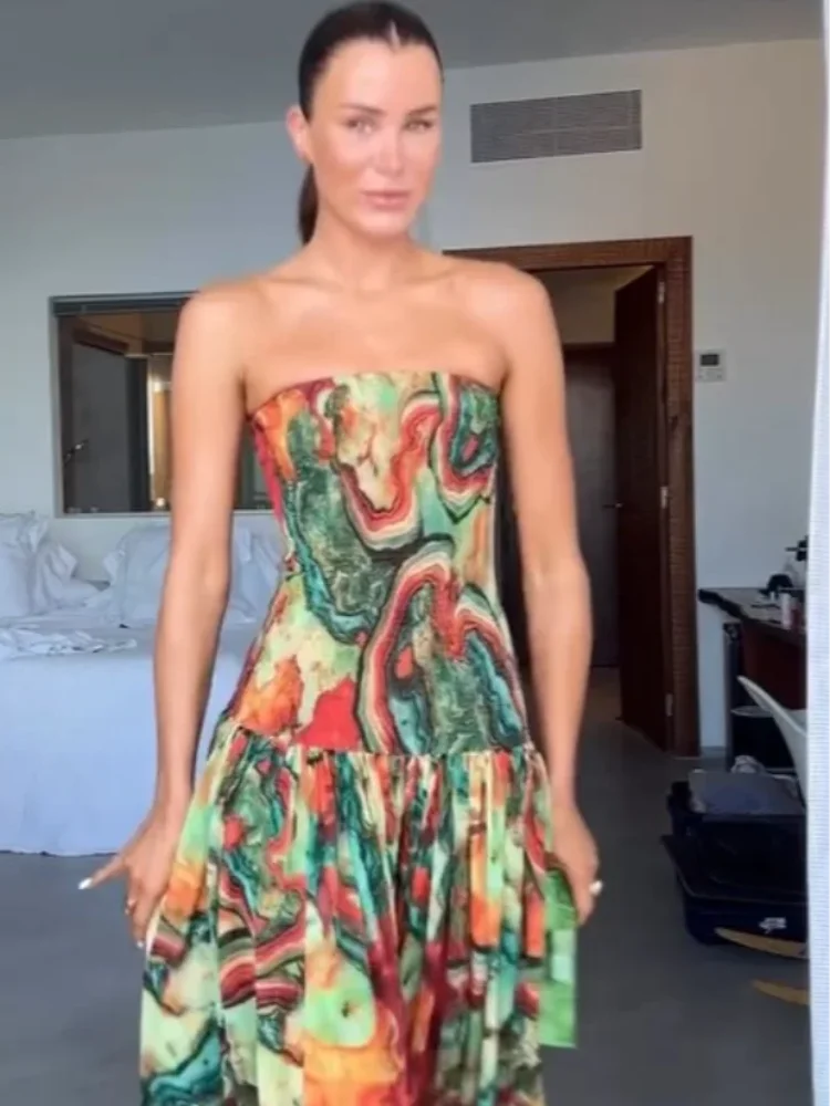 Chic Printed Strapless A-line Dress Women's Vintage Sleeveless Backless Off Shoulder Maxi Dresses Summer Lady Holiday Vestidos
Chic Printed Strapless A-line Dress Women's Vintage Sleeveless Backless Off Shoulder Maxi Dresses Summer Lady Holiday Vestidos
