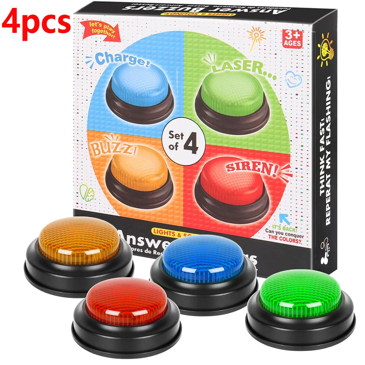 Answer Buzzers for Game Shows 4pcs Game Buzzers with Lights & Sounds Buzz Buttons for Kids - Perfect for Classroom Games
Answer Buzzers for Game Shows 4pcs Game Buzzers with Lights & Sounds Buzz Buttons for Kids - Perfect for Classroom Games