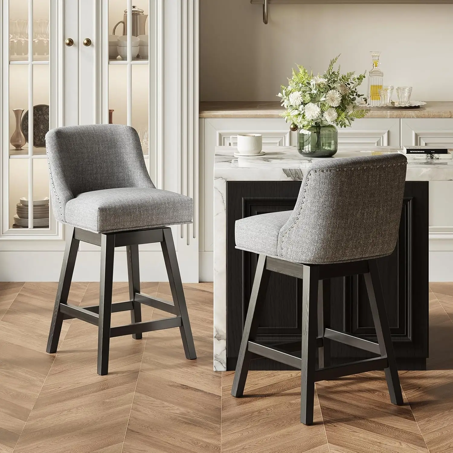 Swivel Bar Stools Set of 2, 27" Counter Height Kitchen Stools with Padded Seats and Solid Wood Legs, Upholstered Barstools fo
Swivel Bar Stools Set of 2, 27" Counter Height Kitchen Stools with Padded Seats and Solid Wood Legs, Upholstered Barstools fo