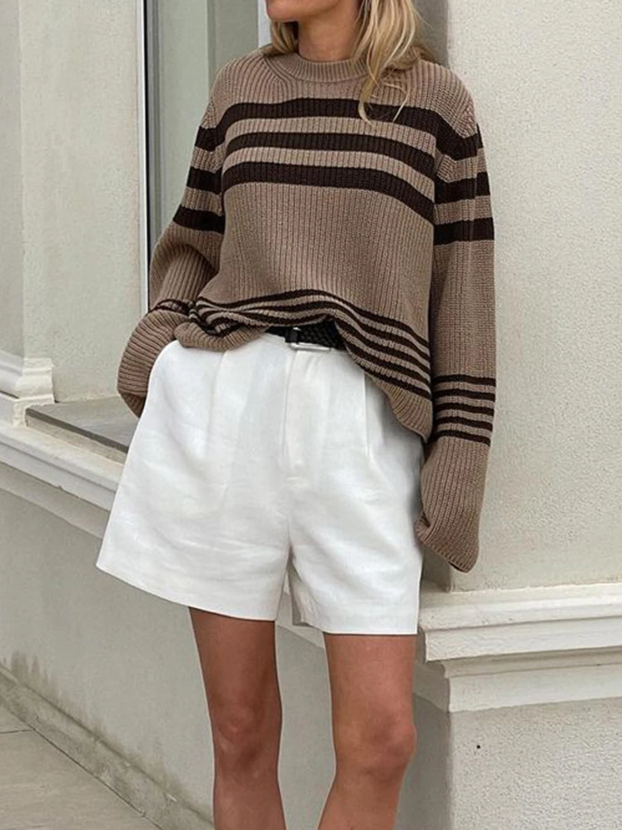 Women's Fall Loose Knitted Pullover Tops Stripe Print O-Neck Long Sleeve Spring Basic Sweaters Knitwear
Women's Fall Loose Knitted Pullover Tops Stripe Print O-Neck Long Sleeve Spring Basic Sweaters Knitwear
