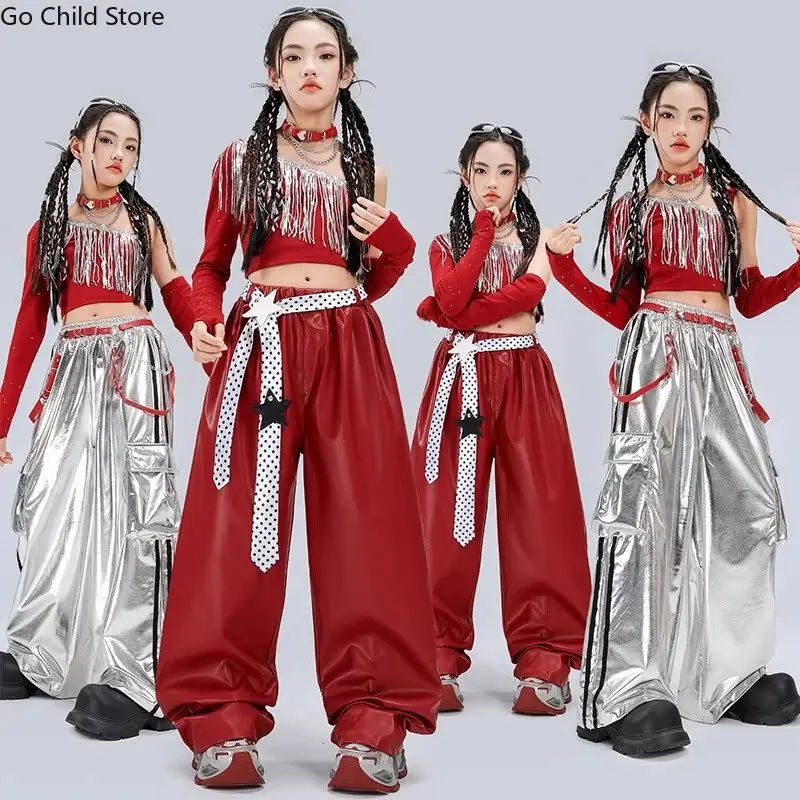 Girls Hip Hop Red Tassel Crop Top Street Dance Shiny Cargo Pant Child K-pop Jazz Streetwear Clothes Set Kids Girl Group Costume
Girls Hip Hop Red Tassel Crop Top Street Dance Shiny Cargo Pant Child K-pop Jazz Streetwear Clothes Set Kids Girl Group Costume