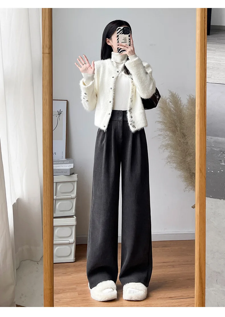 Corduroy Suit Trousers for Women Autumn/Winter Thick Flannel Trousers Straight-Leg Loose-Fit Casual Lambswool Wide-Leg Trousers
Corduroy Suit Trousers for Women Autumn/Winter Thick Flannel Trousers Straight-Leg Loose-Fit Casual Lambswool Wide-Leg Trousers